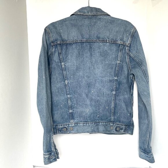 Polo Ralph Lauren Mens Trucker Jacket Small Paint Splatter Denim Blue Classic - Picture 2 of 6
